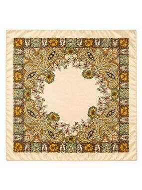 Luxury Paisley Floral Satin Scarf for Women – 35” Square Cream Gold Sage Green